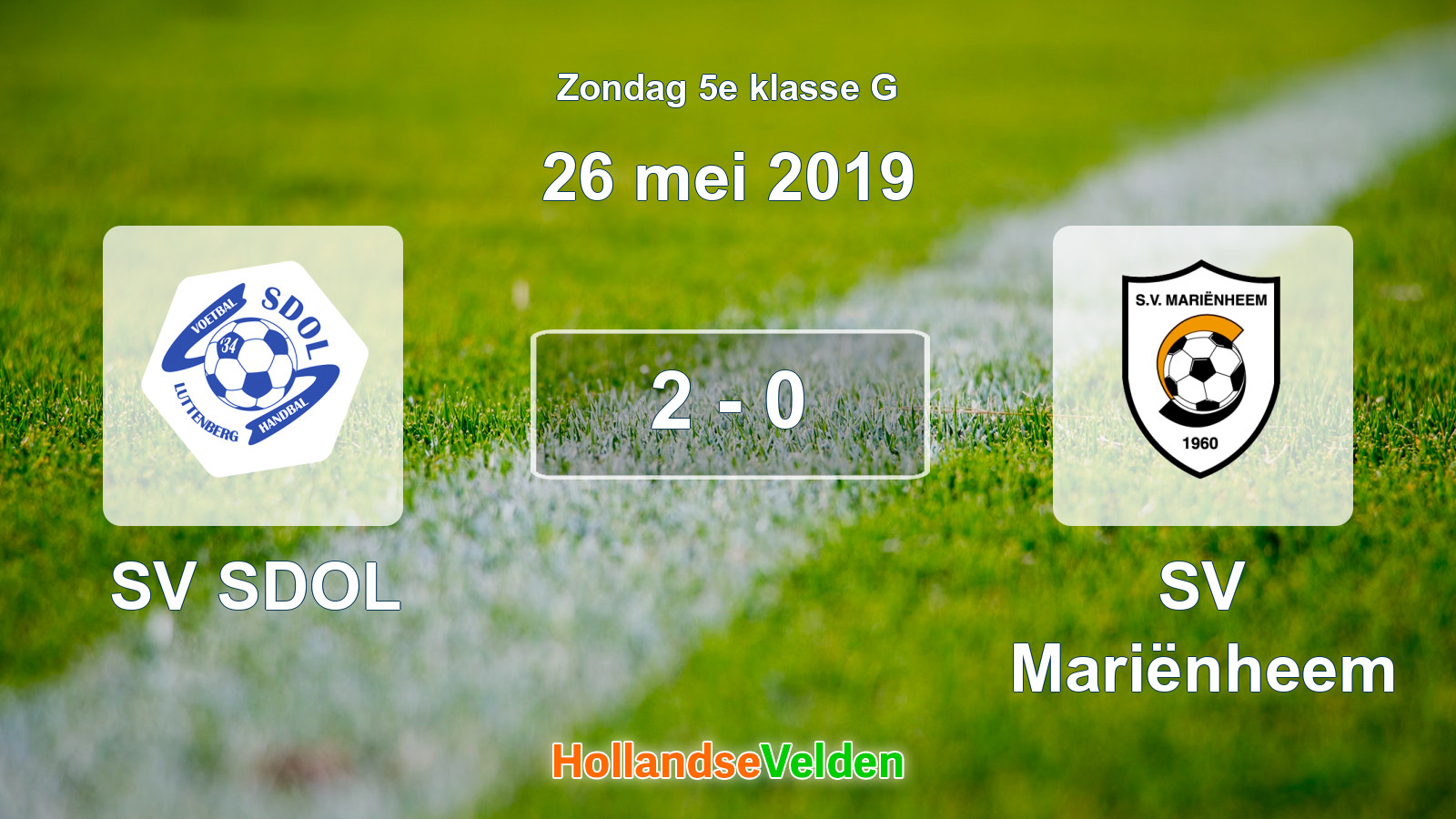 Gespeelde wedstrijd: SV SDOL - SV Mariënheem 2 - 0 (26 mei 2019)
