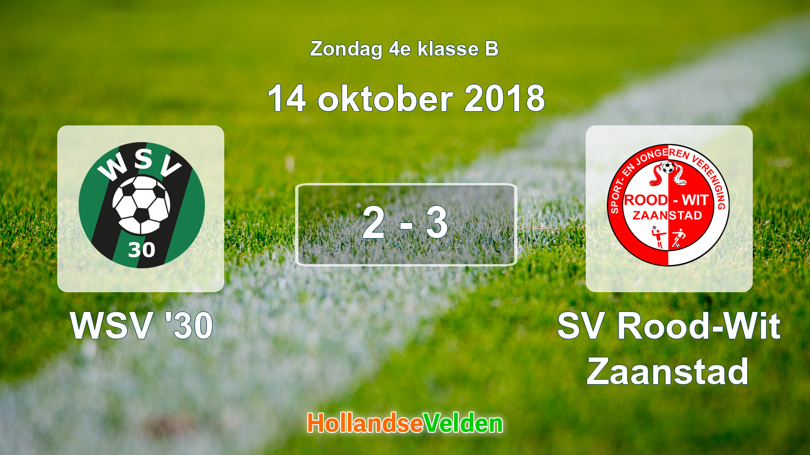 Gespeelde wedstrijd: WSV '30 - SV Rood-Wit Zaanstad 2 - 3 (14 oktober 2018)