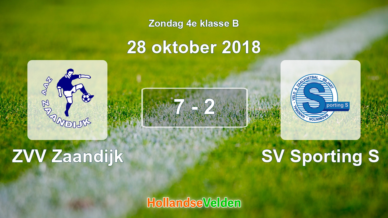 Gespeelde wedstrijd: ZVV Zaandijk - SV Sporting S 7 - 2 (28 oktober 2018)