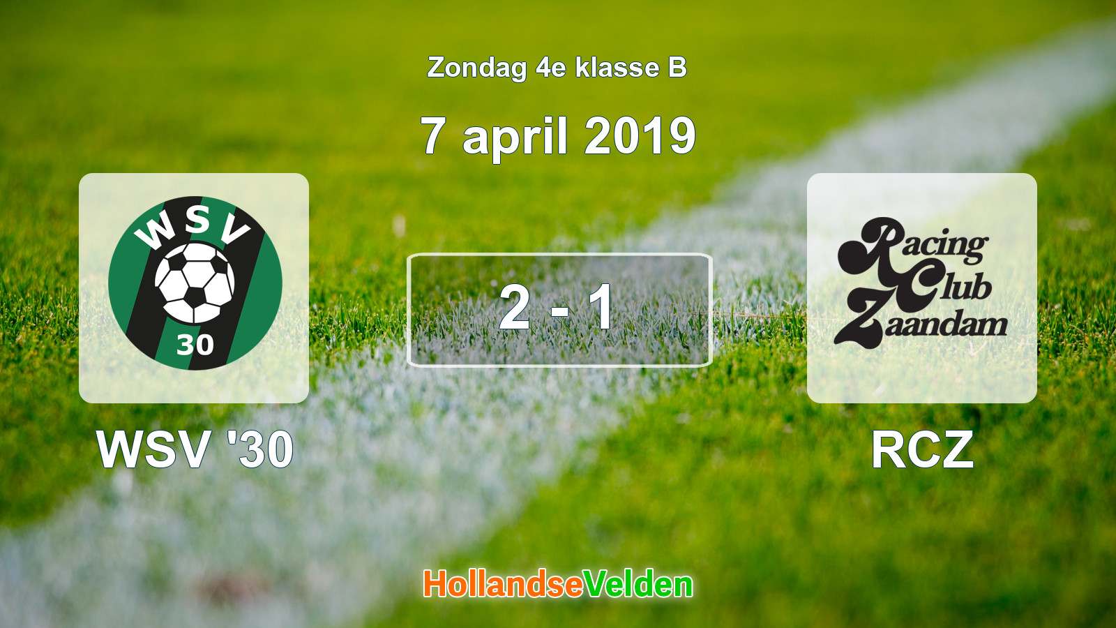 Gespeelde wedstrijd: WSV '30 - RCZ 2 - 1 (7 april 2019)