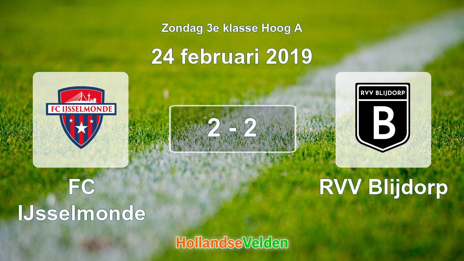 Gespeelde wedstrijd: FC IJsselmonde - RVV Blijdorp 2 - 2 (24 februari 2019)