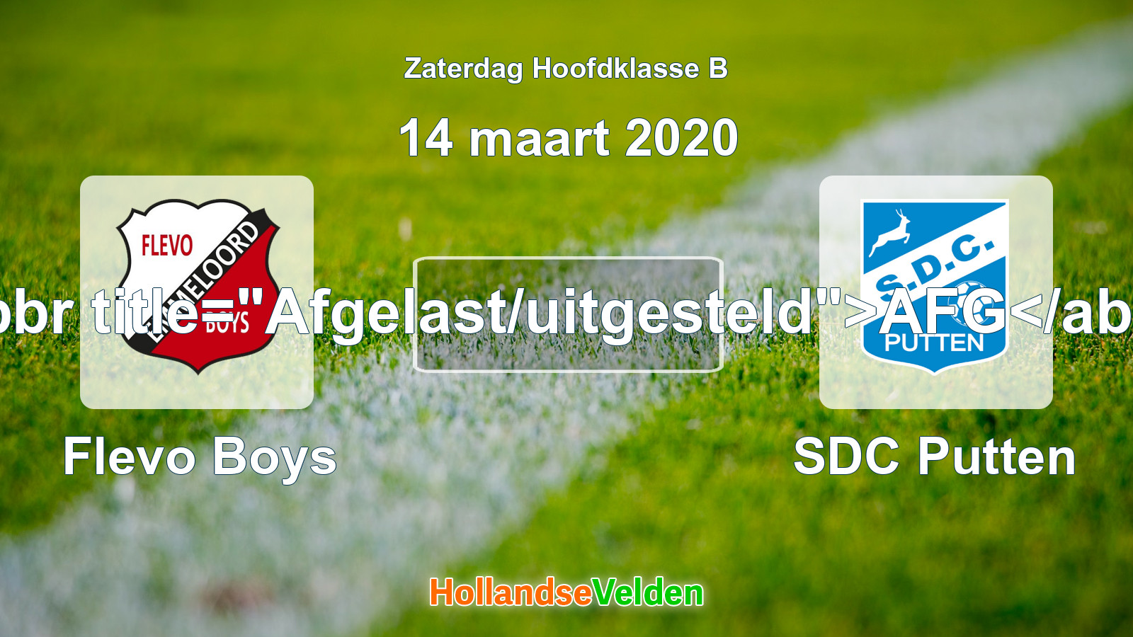 Geplande wedstrijd: Flevo Boys - SDC Putten (14 maart 2020)