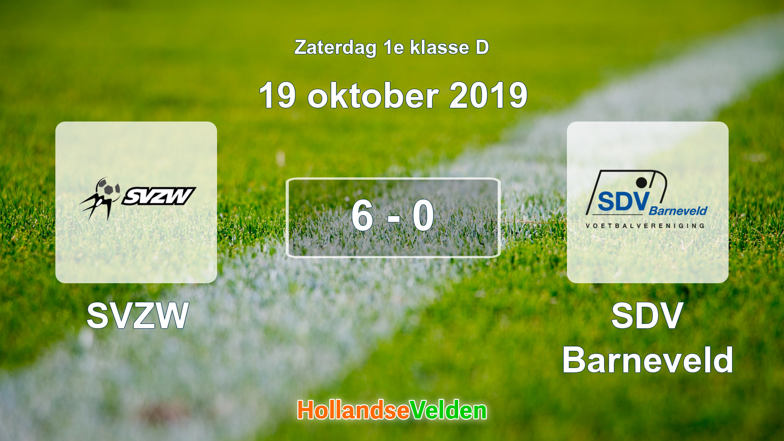 Gespeelde wedstrijd: SVZW - SDV Barneveld 6 - 0 (19 oktober 2019)