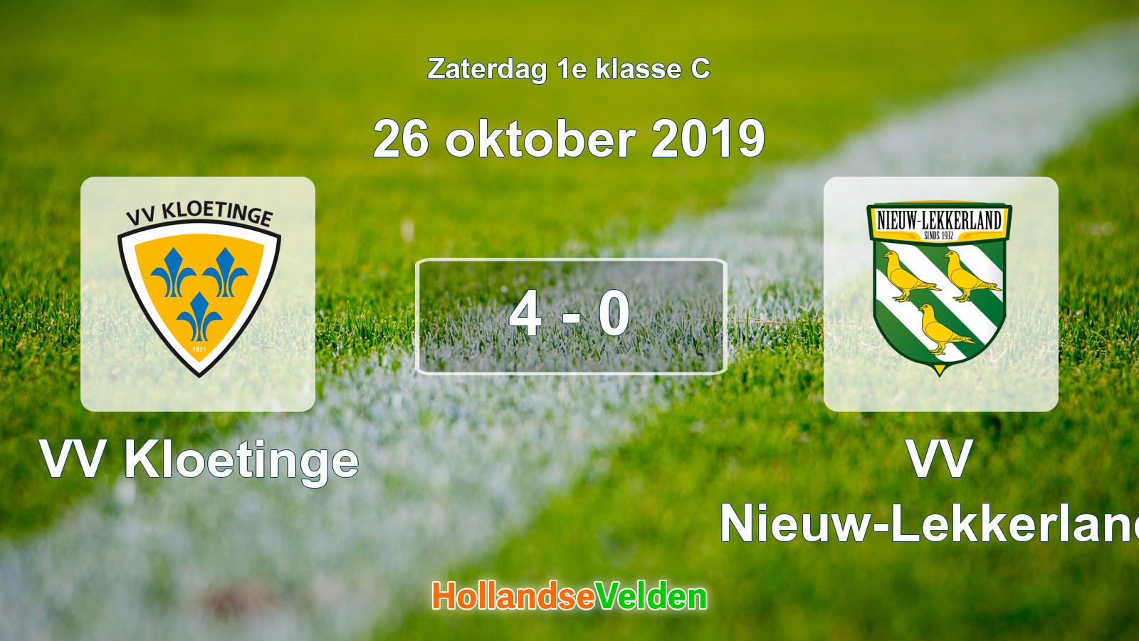 Gespeelde wedstrijd: VV Kloetinge - VV Nieuw-Lekkerland 4 - 0 (26 oktober 2019)