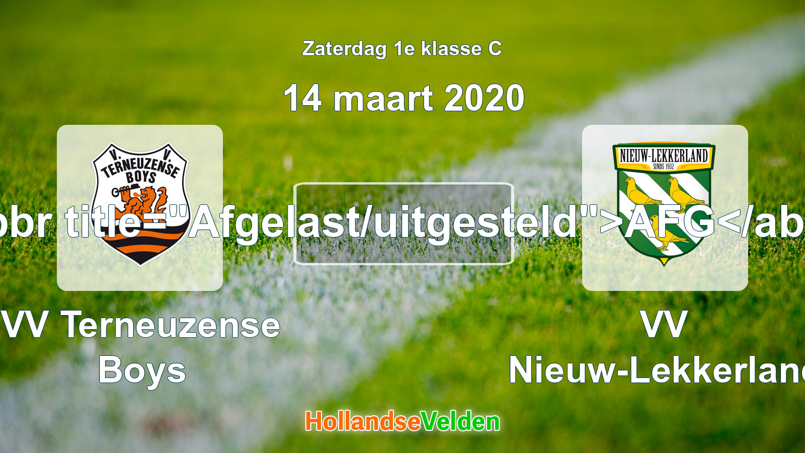 Geplande wedstrijd: VV Terneuzense Boys - VV Nieuw-Lekkerland (14 maart 2020)
