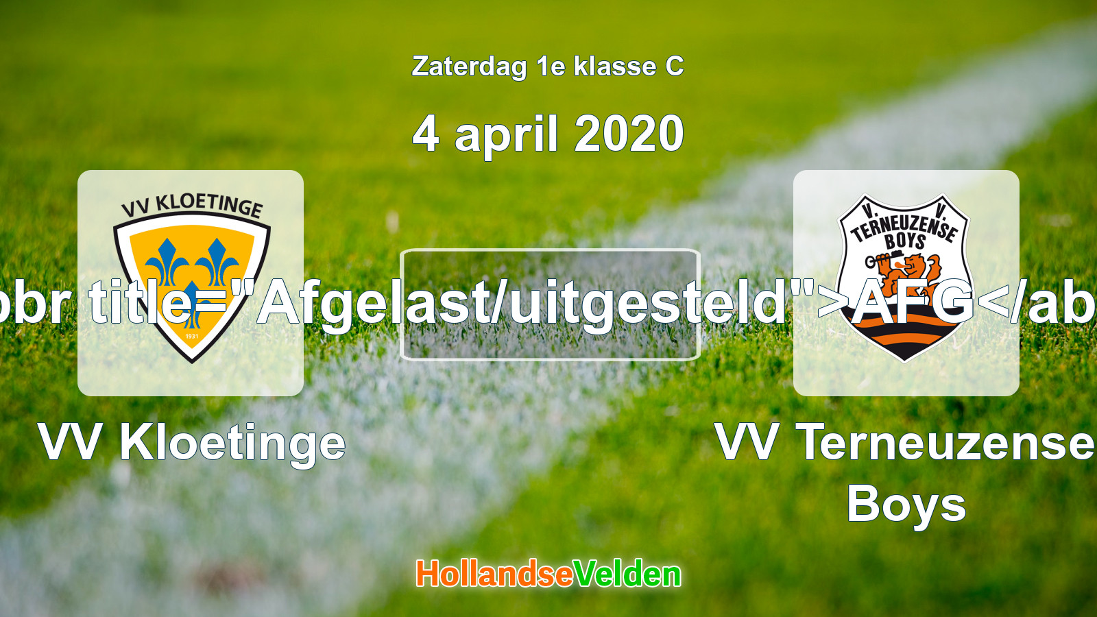Geplande wedstrijd: VV Kloetinge - VV Terneuzense Boys (4 april 2020)