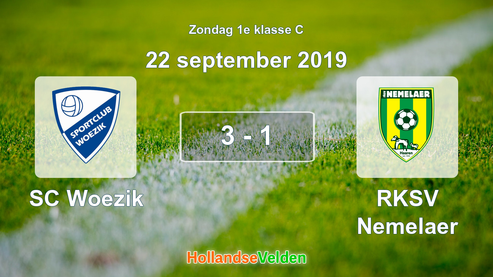 Gespeelde wedstrijd: SC Woezik - RKSV Nemelaer 3 - 1 (22 september 2019)