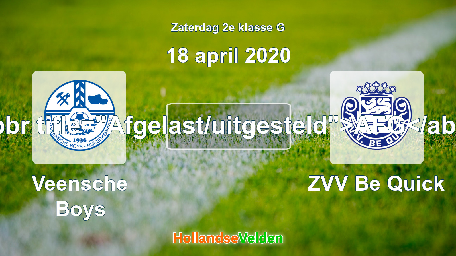 Geplande wedstrijd: Veensche Boys - ZVV Be Quick (18 april 2020)
