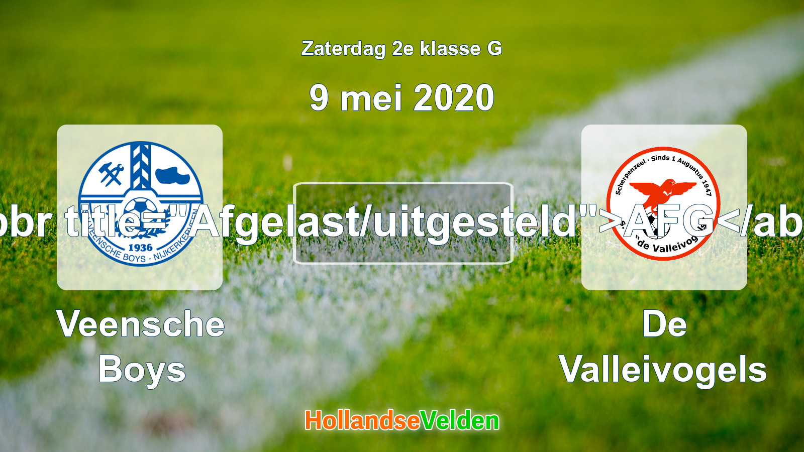 Geplande wedstrijd: Veensche Boys - De Valleivogels (9 mei 2020)