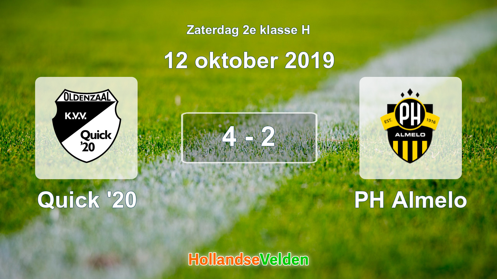 Gespeelde wedstrijd: Quick '20 - PH Almelo 4 - 2 (12 oktober 2019)