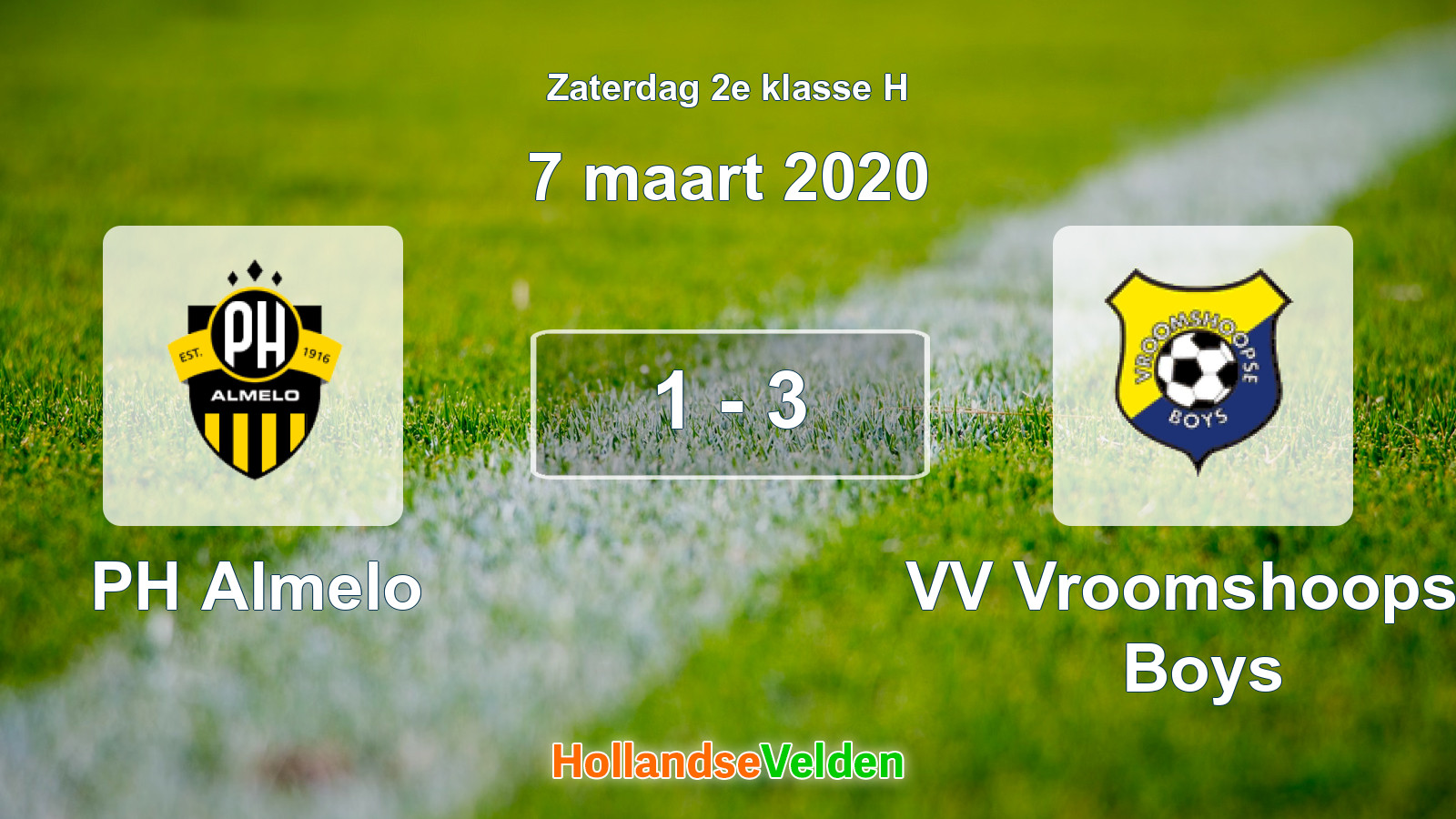 Gespeelde wedstrijd: PH Almelo - VV Vroomshoopse Boys 1 - 3 (7 maart 2020)
