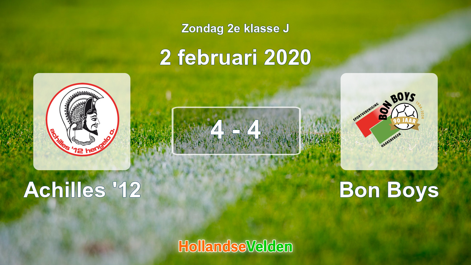 Gespeelde wedstrijd: Achilles '12 - Bon Boys 4 - 4 (2 februari 2020)