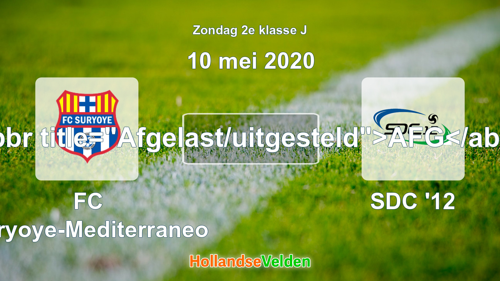 Geplande wedstrijd: FC Suryoye-Mediterraneo - SDC '12 (10 mei 2020)