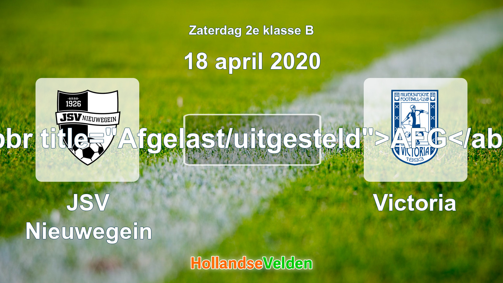 Geplande wedstrijd: JSV Nieuwegein - Victoria (18 april 2020)