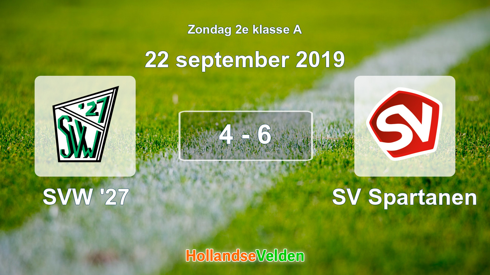 Gespeelde wedstrijd: SVW '27 - SV Spartanen 4 - 6 (22 september 2019)