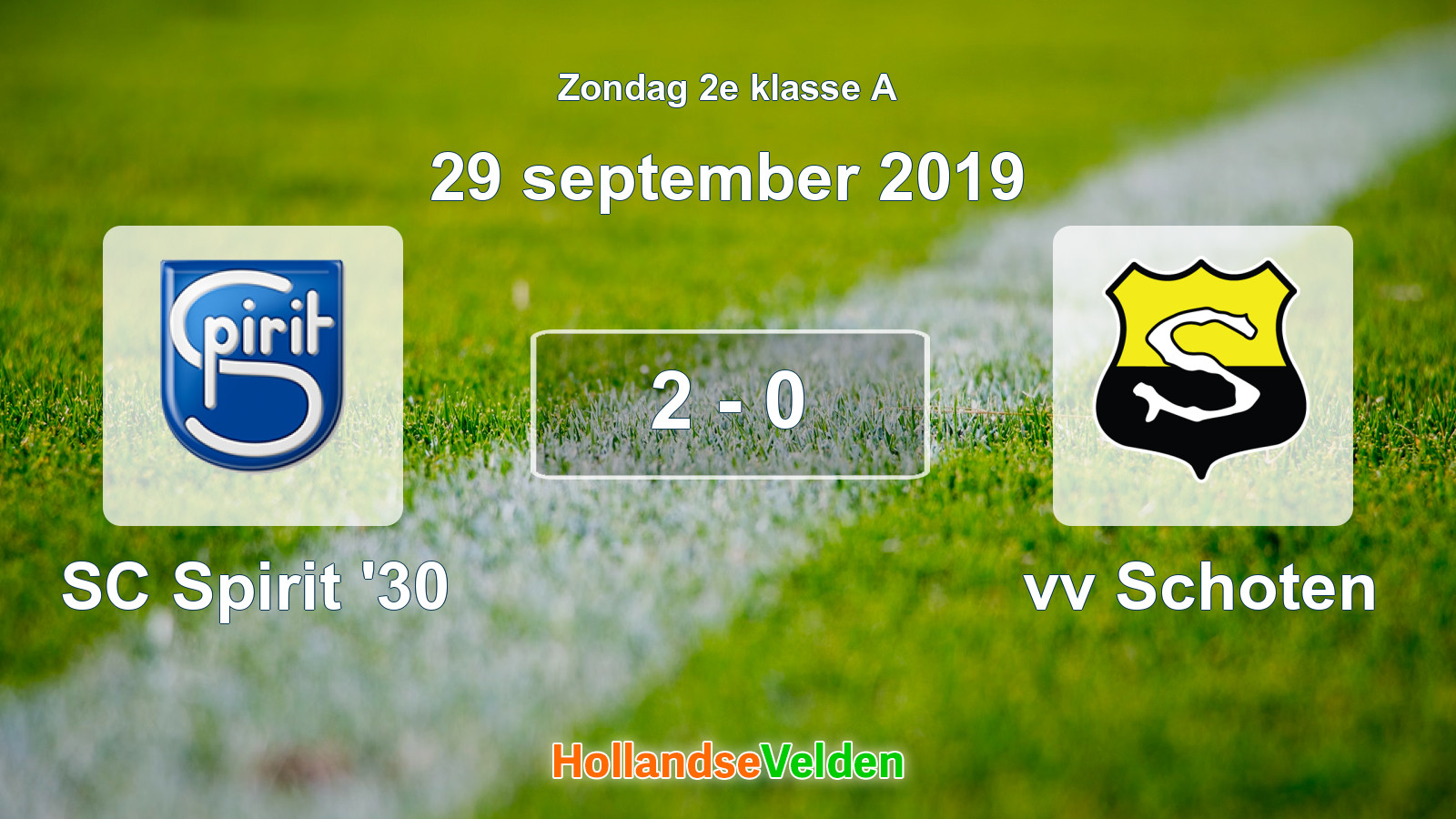 Gespeelde wedstrijd: SC Spirit '30 - vv Schoten 2 - 0 (29 september 2019)