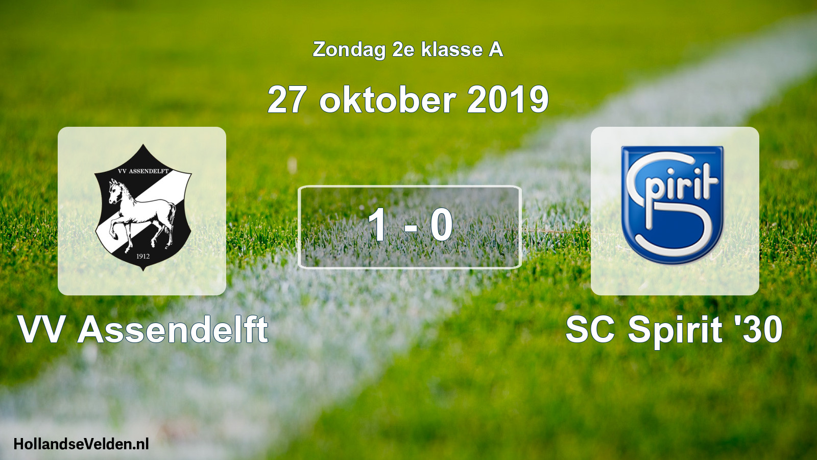 Gespeelde wedstrijd: VV Assendelft - SC Spirit '30 1 - 0 (27 oktober 2019)