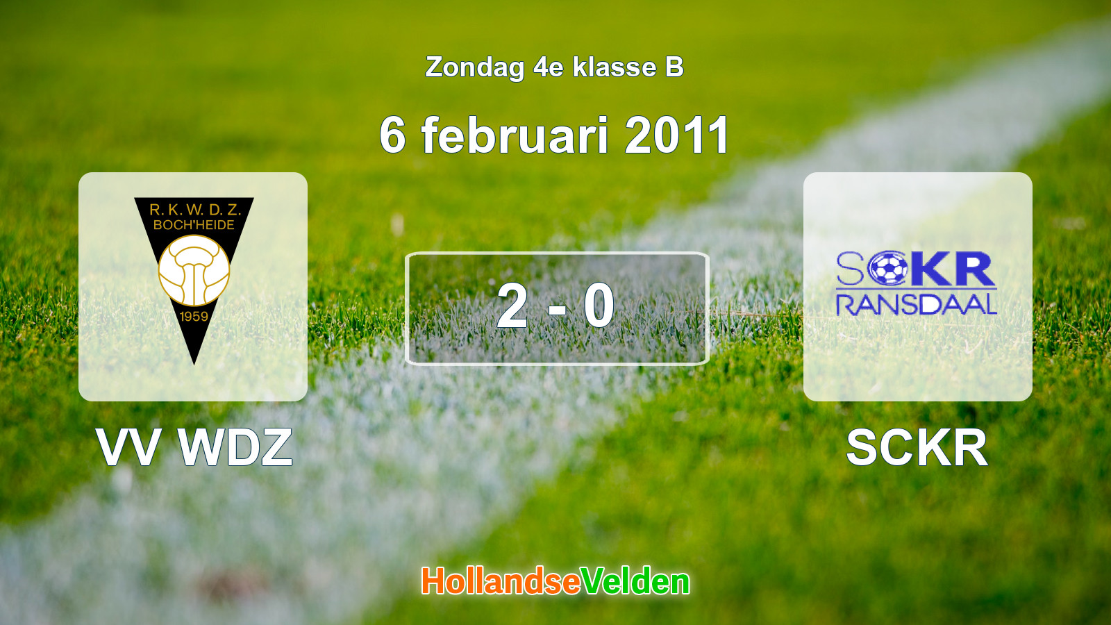 Gespeelde wedstrijd: VV WDZ - SCKR 2 - 0 (6 februari 2011)