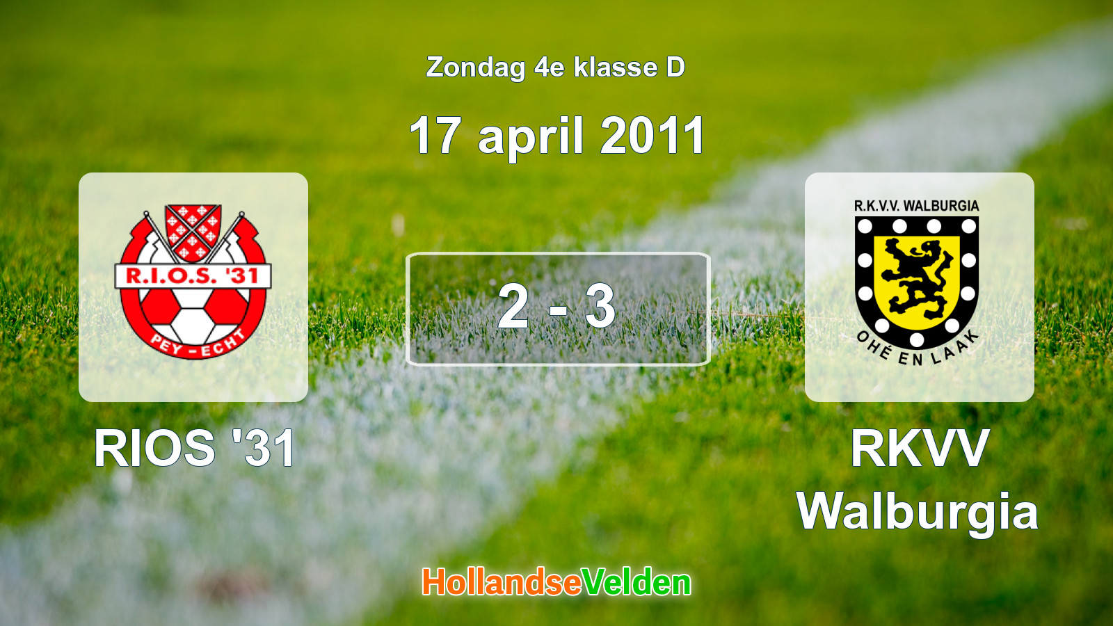 Gespeelde wedstrijd: RIOS '31 - RKVV Walburgia 2 - 3 (17 april 2011)