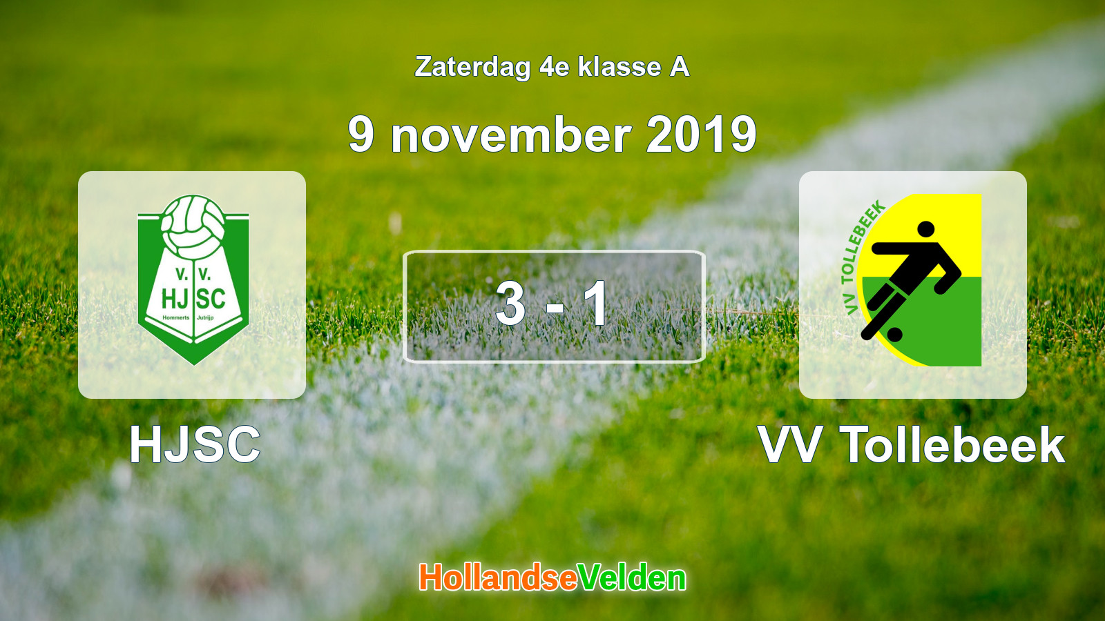 Gespeelde wedstrijd: HJSC - VV Tollebeek 3 - 1 (9 november 2019)