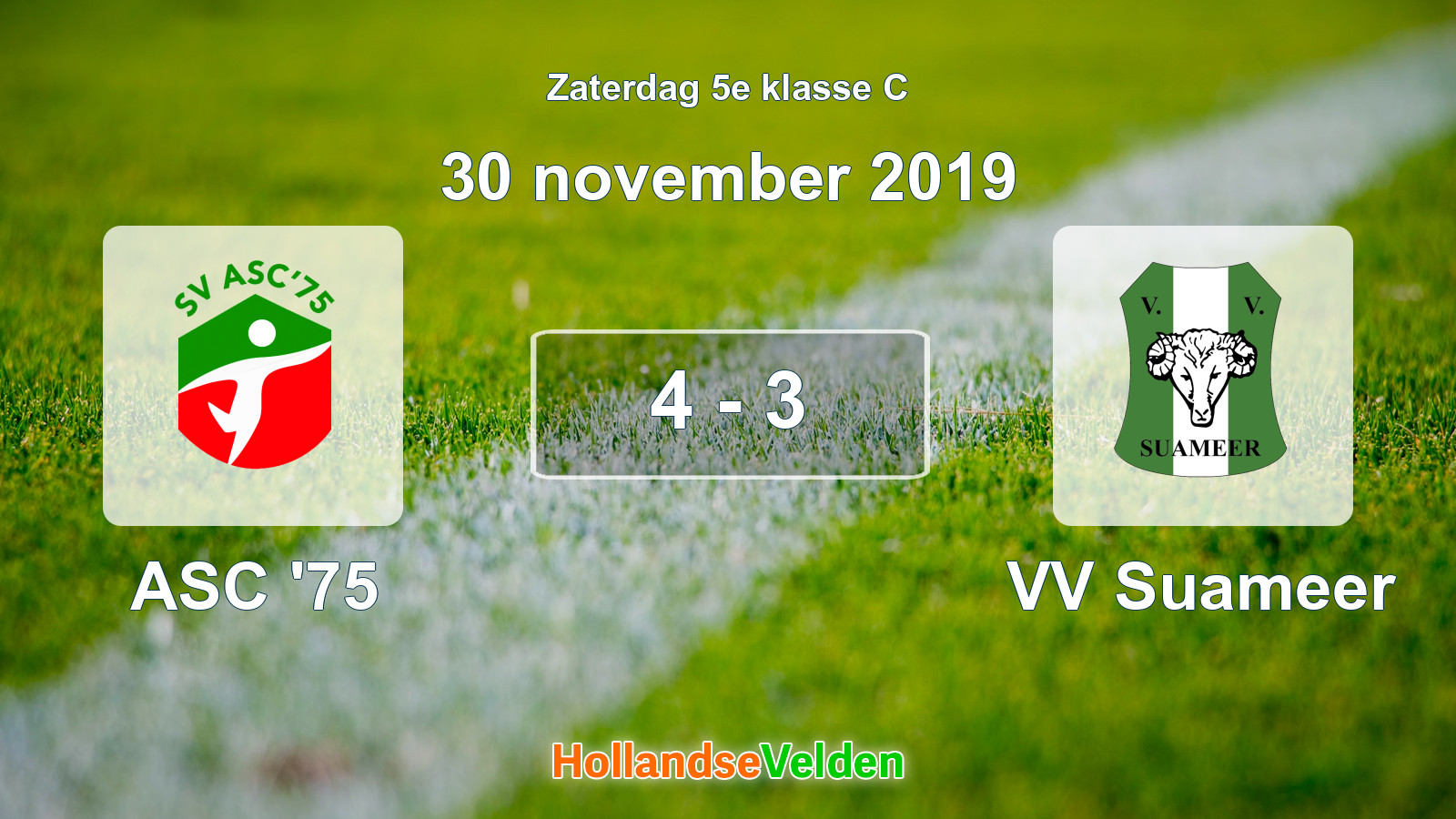 Gespeelde wedstrijd: ASC '75 - VV Suameer 4 - 3 (30 november 2019)