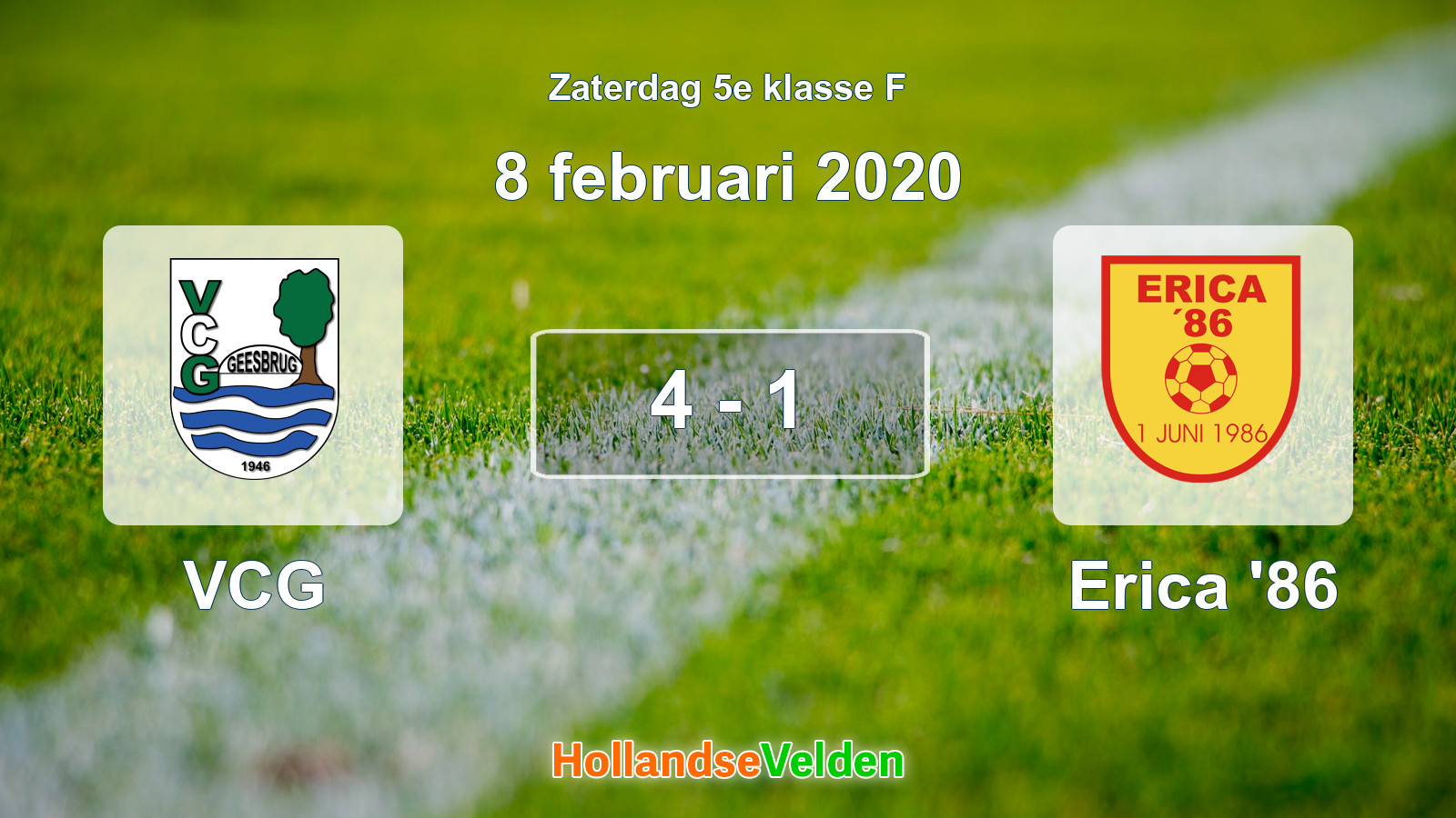 Gespeelde wedstrijd: VCG - Erica '86 4 - 1 (8 februari 2020)