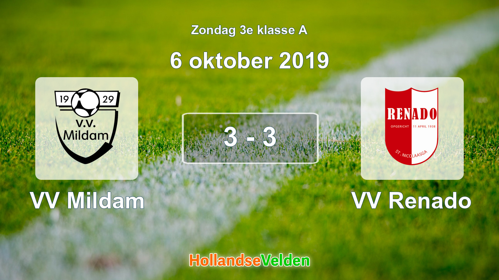 Gespeelde wedstrijd: VV Mildam - VV Renado 3 - 3 (6 oktober 2019)