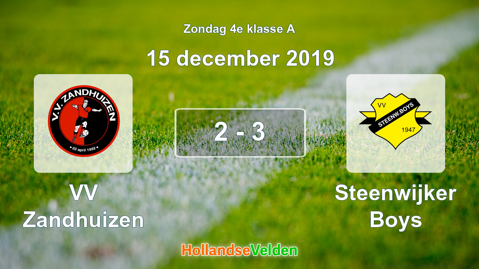 Gespeelde wedstrijd: VV Zandhuizen - Steenwijker Boys 2 - 3 (15 december 2019)