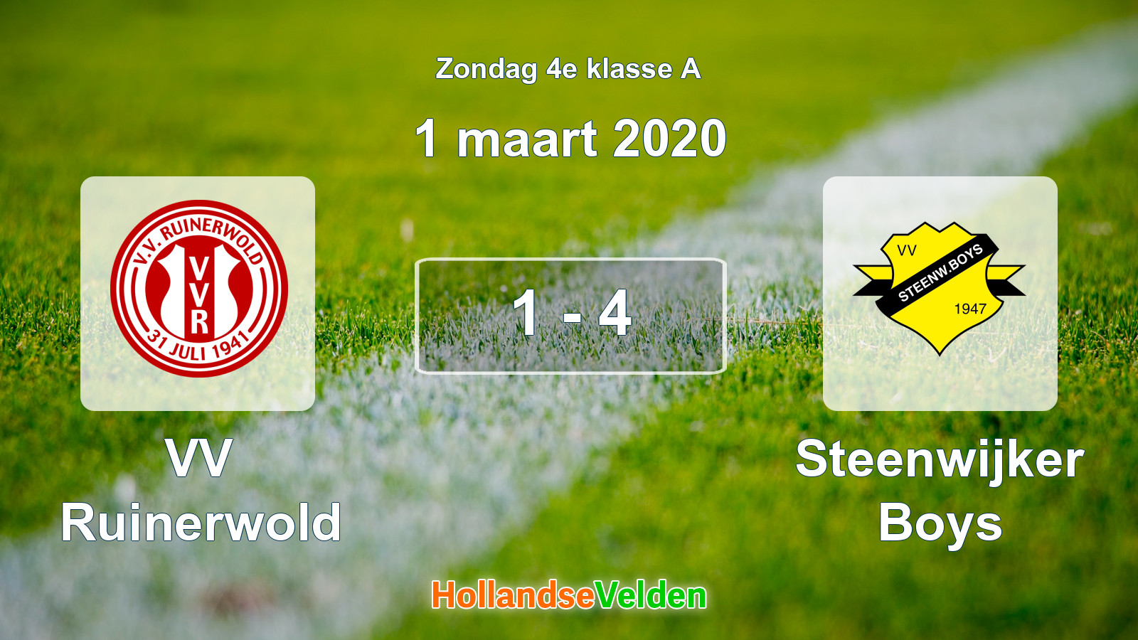 Gespeelde wedstrijd: VV Ruinerwold - Steenwijker Boys 1 - 4 (1 maart 2020)
