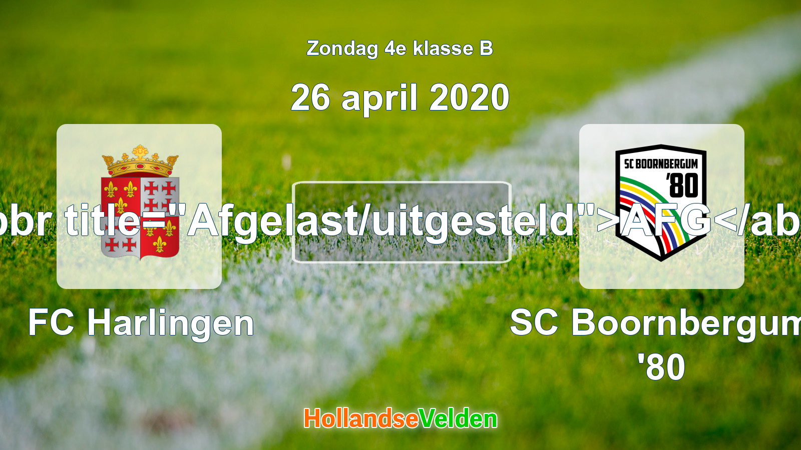 Geplande wedstrijd: FC Harlingen - SC Boornbergum '80 (26 april 2020)