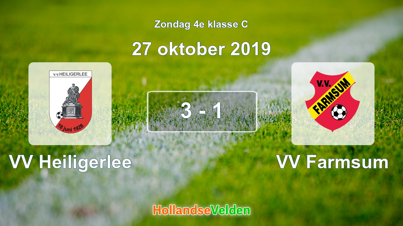 Gespeelde wedstrijd: VV Heiligerlee - VV Farmsum 3 - 1 (27 oktober 2019)