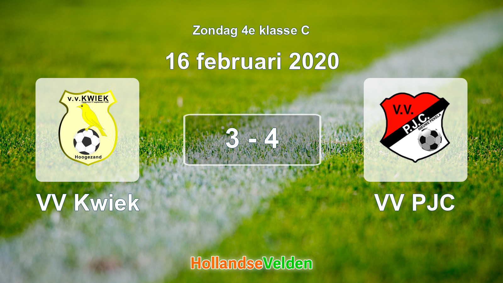 Gespeelde wedstrijd: VV Kwiek - VV PJC 3 - 4 (16 februari 2020)