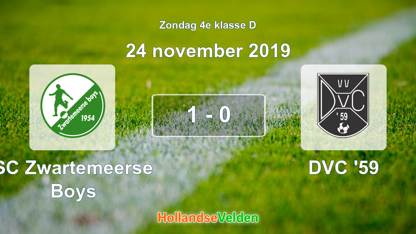 Gespeelde wedstrijd: SC Zwartemeerse Boys - DVC '59 1 - 0 (24 november 2019)