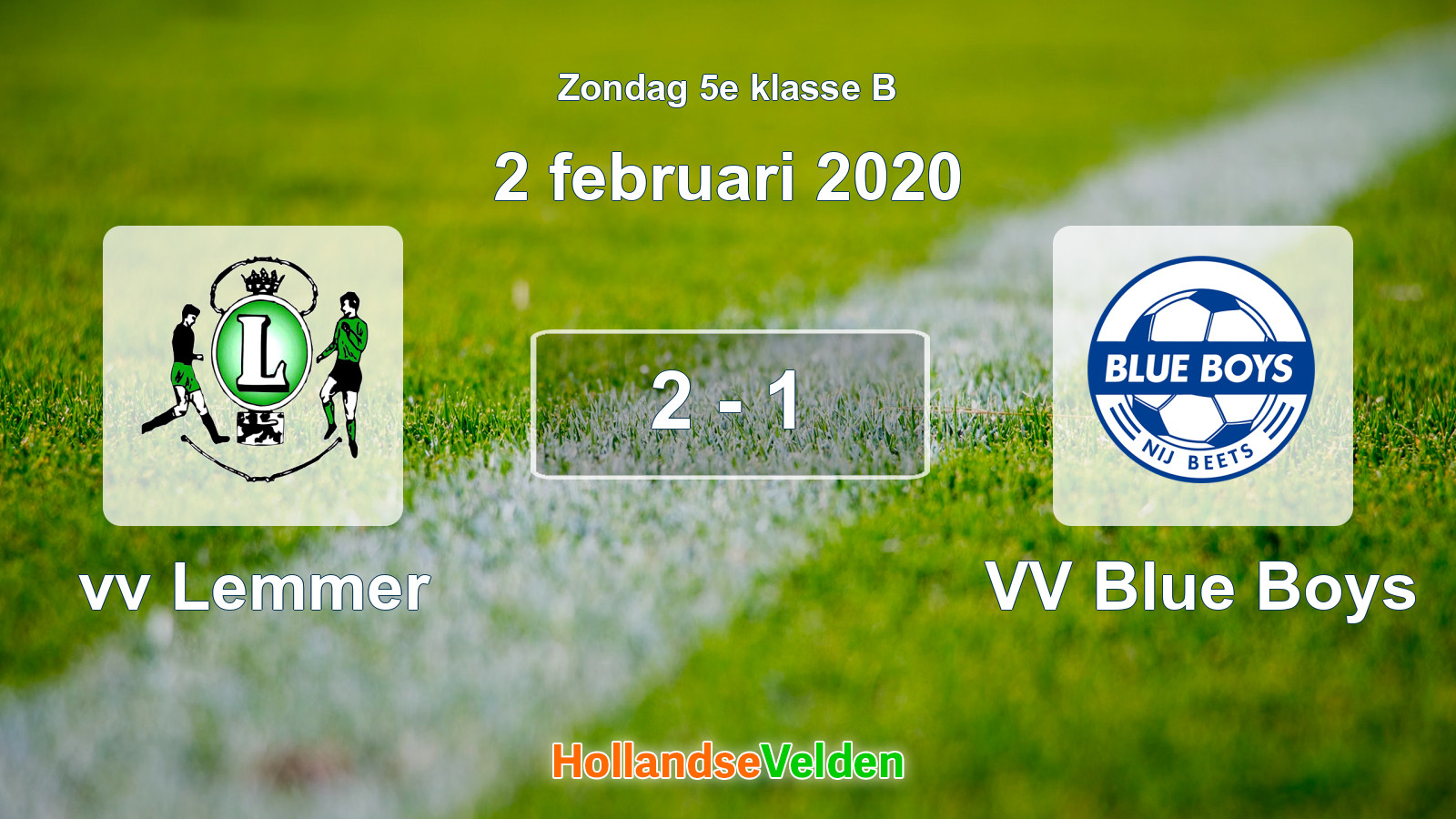 Gespeelde wedstrijd: vv Lemmer - VV Blue Boys 2 - 1 (2 februari 2020)