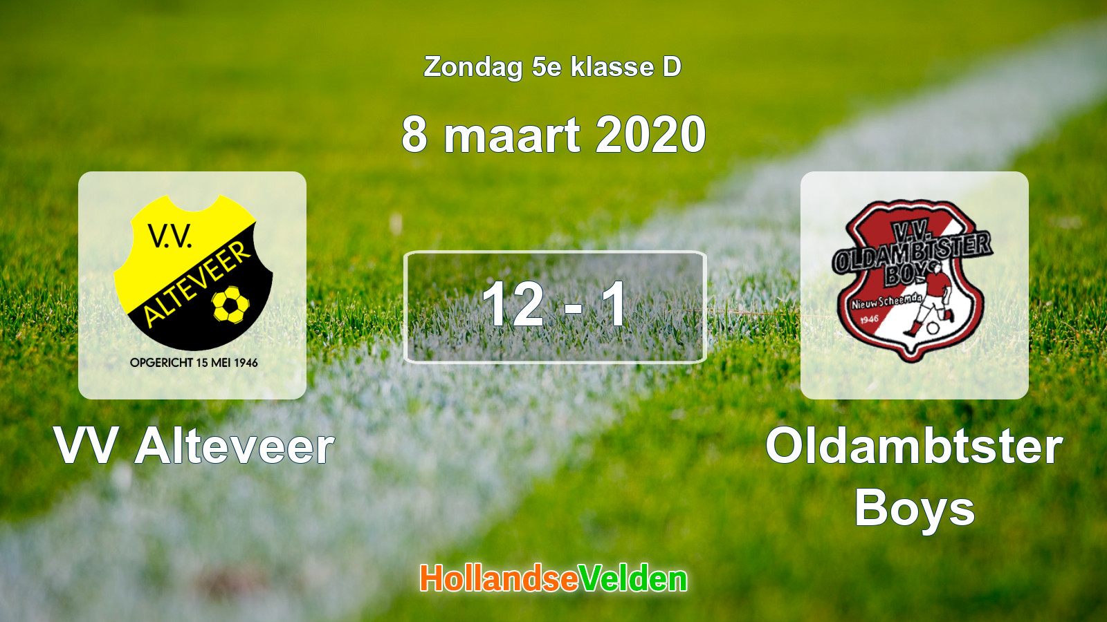 Gespeelde wedstrijd: VV Alteveer - Oldambtster Boys 12 - 1 (8 maart 2020)