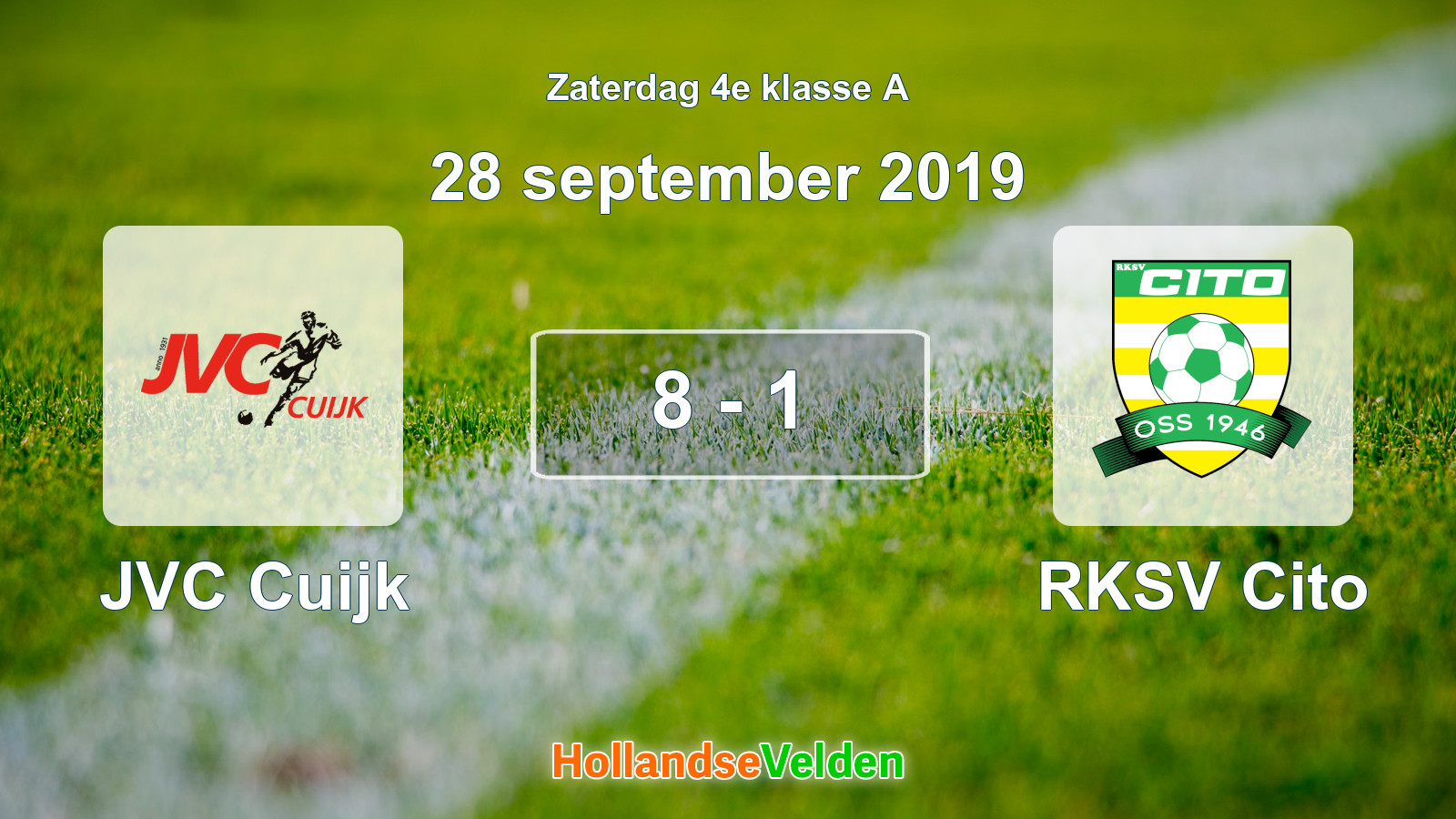 Gespeelde wedstrijd: JVC Cuijk - RKSV Cito 8 - 1 (28 september 2019)