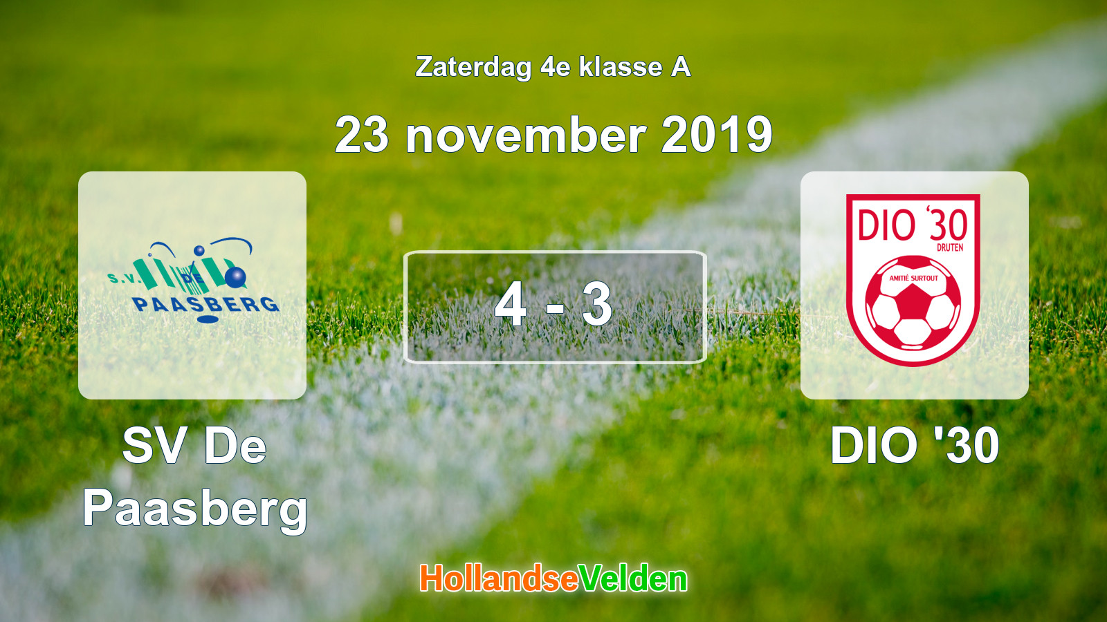 Gespeelde wedstrijd: SV De Paasberg - DIO '30 4 - 3 (23 november 2019)