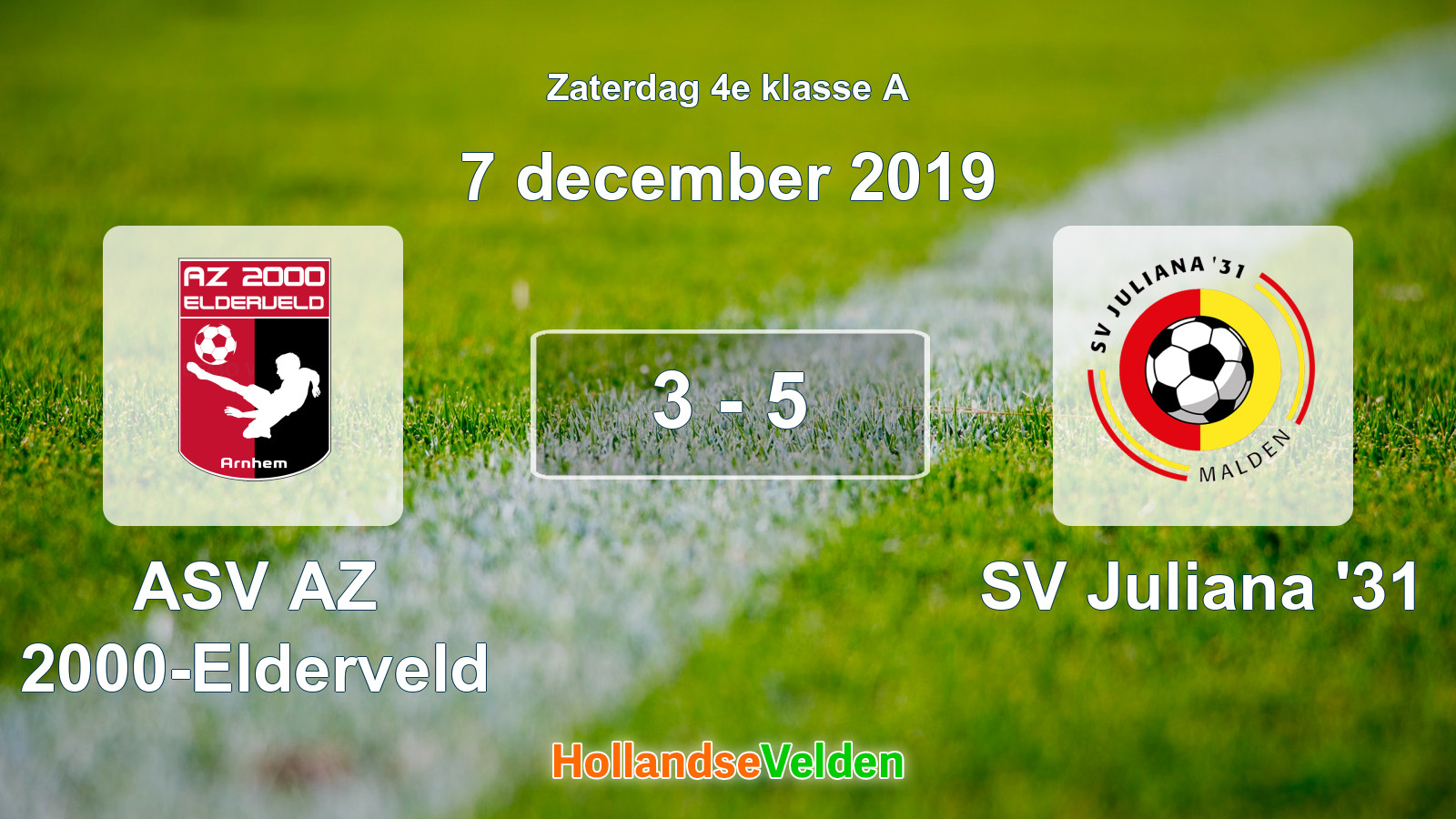 Gespeelde wedstrijd: ASV AZ 2000-Elderveld - SV Juliana '31 3 - 5 (7 december 2019)