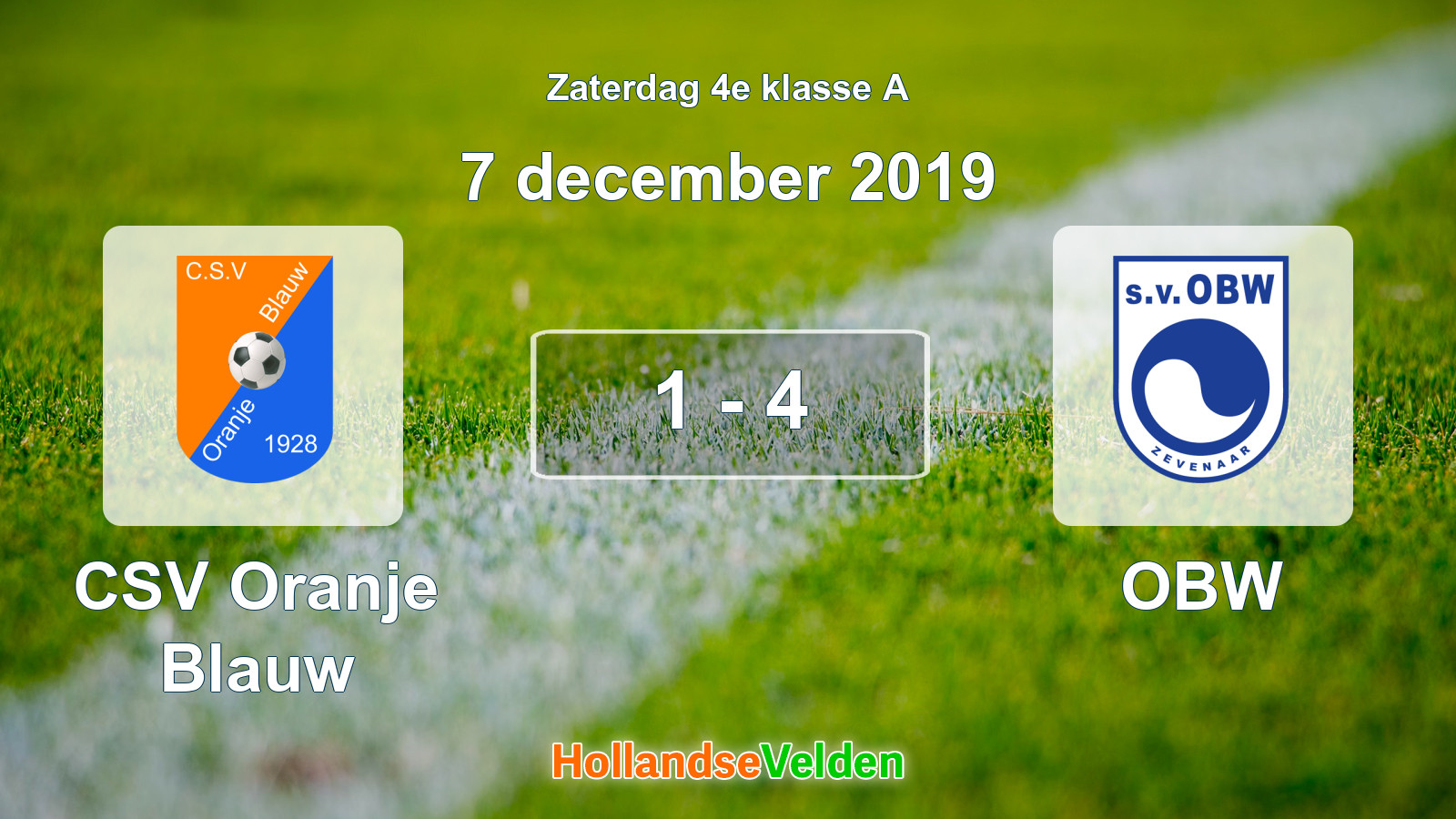 Gespeelde wedstrijd: CSV Oranje Blauw - OBW 1 - 4 (7 december 2019)