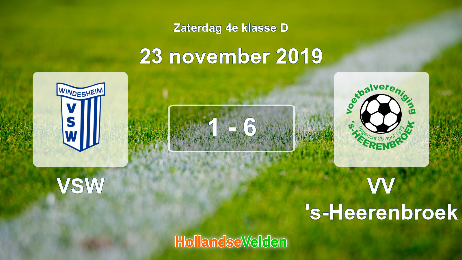 Gespeelde wedstrijd: VSW - VV 's-Heerenbroek 1 - 6 (23 november 2019)