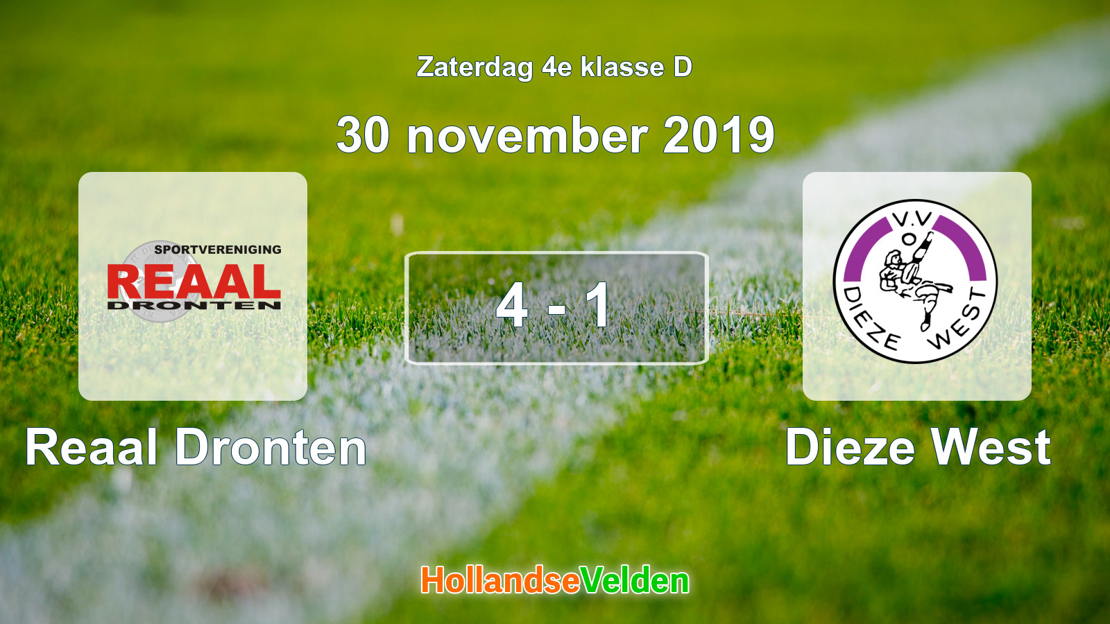 Gespeelde wedstrijd: Reaal Dronten - Dieze West 4 - 1 (30 november 2019)