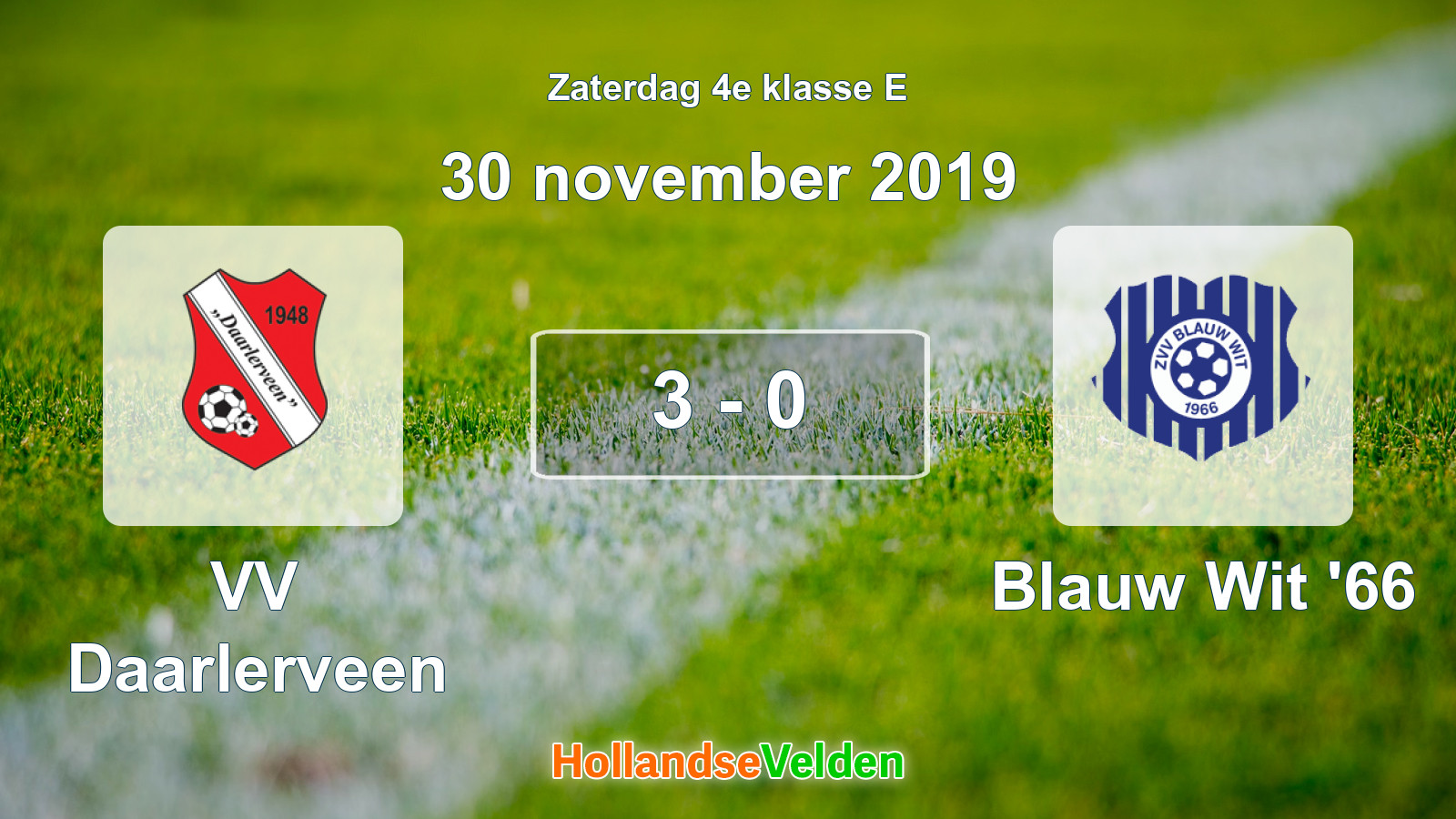 Gespeelde wedstrijd: VV Daarlerveen - Blauw Wit '66 3 - 0 (30 november 2019)