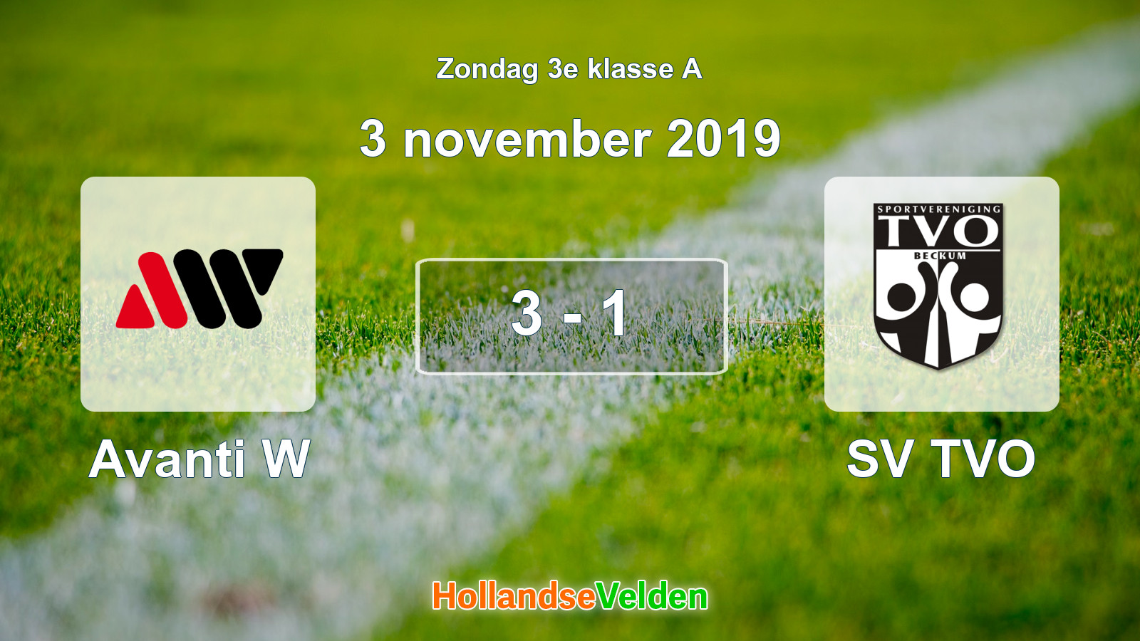 Gespeelde wedstrijd: Avanti W - SV TVO 3 - 1 (3 november 2019)