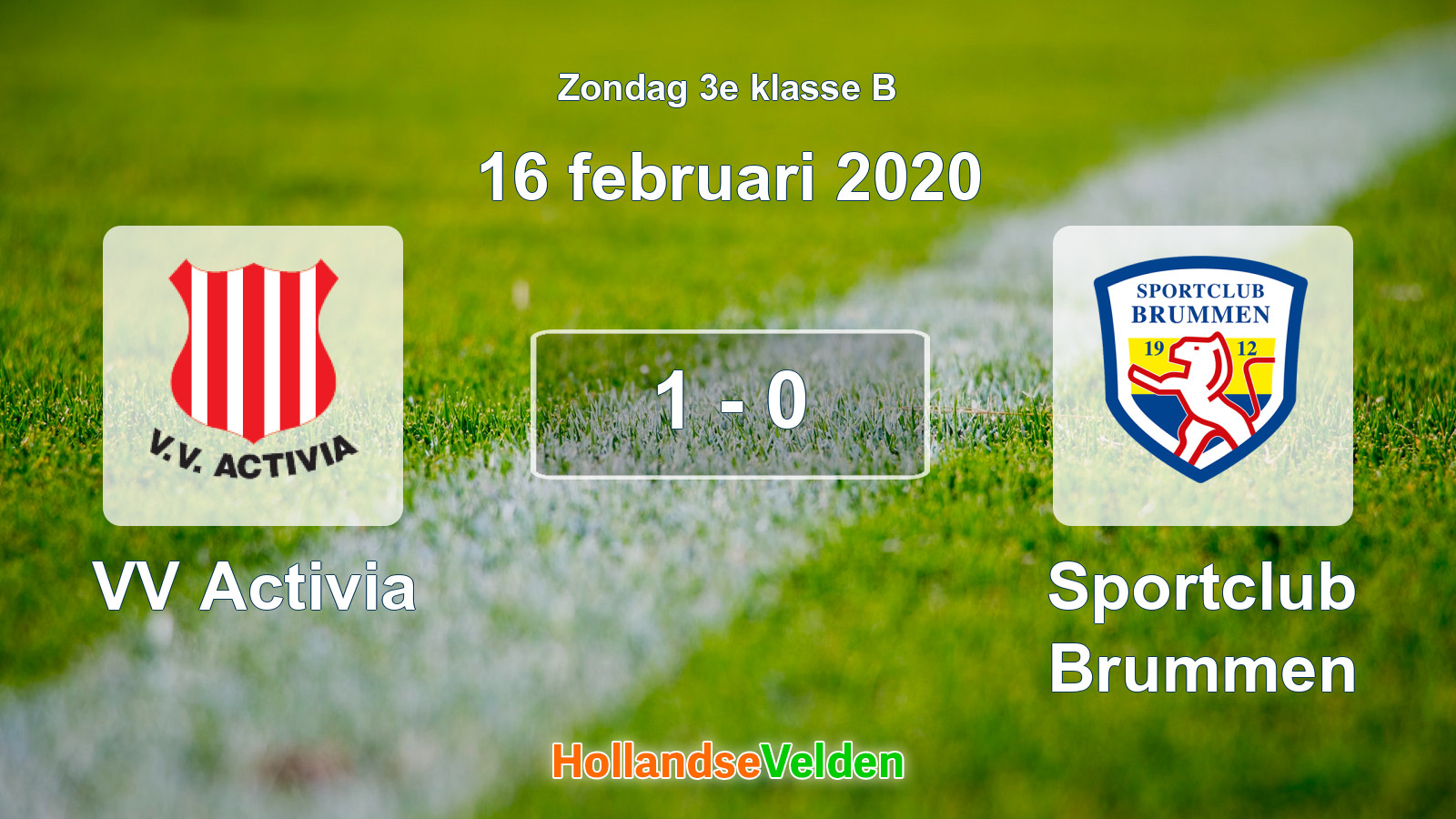 Gespeelde wedstrijd: VV Activia - Sportclub Brummen 1 - 0 (16 februari 2020)