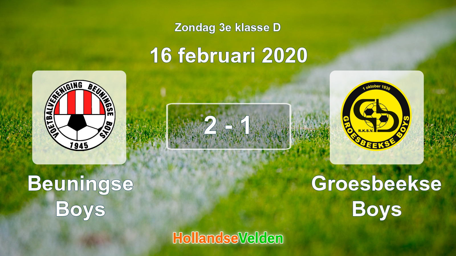 Gespeelde wedstrijd: Beuningse Boys - Groesbeekse Boys 2 - 1 (16 februari 2020)