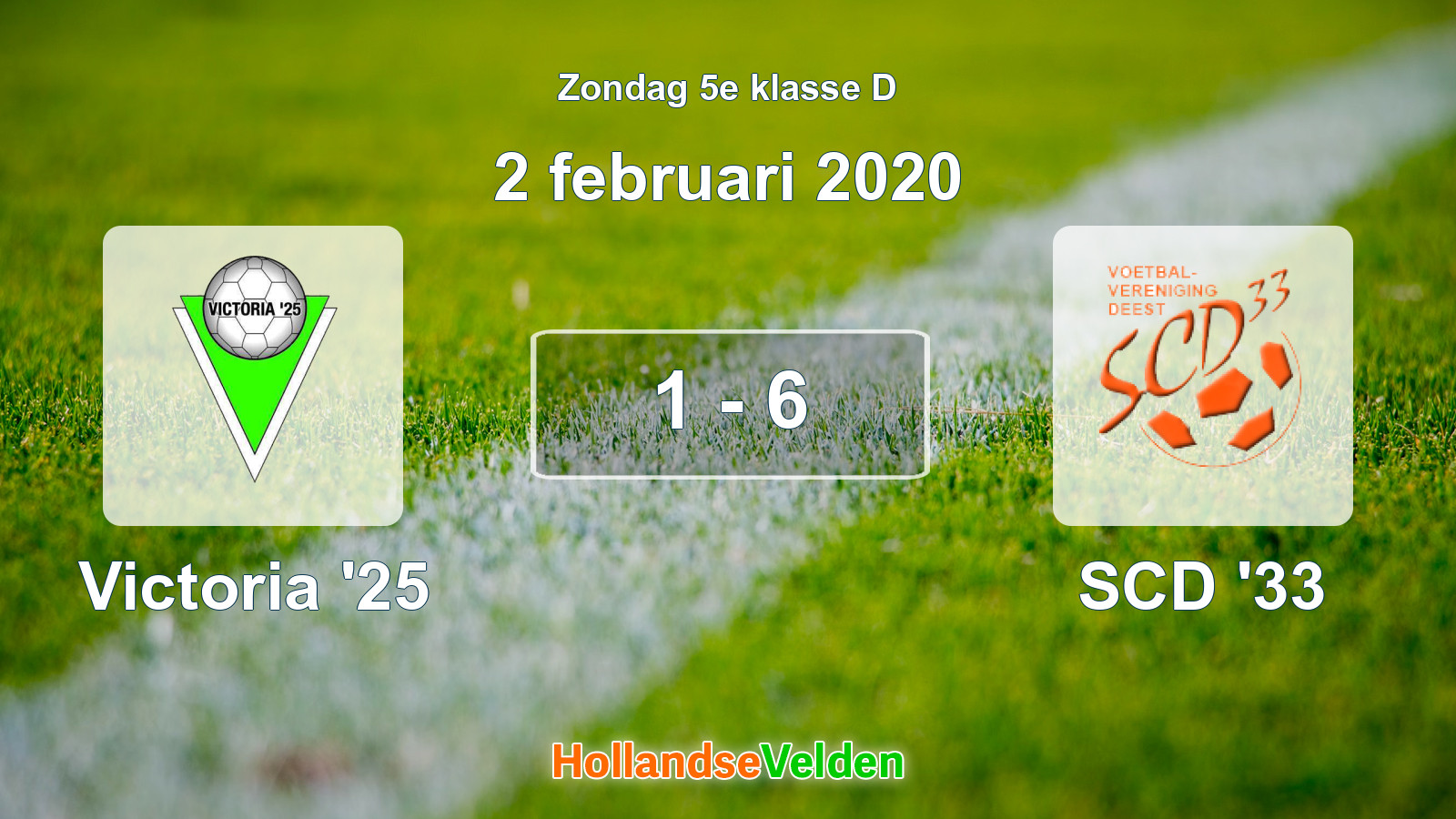Gespeelde wedstrijd: Victoria '25 - SCD '33 1 - 6 (2 februari 2020)
