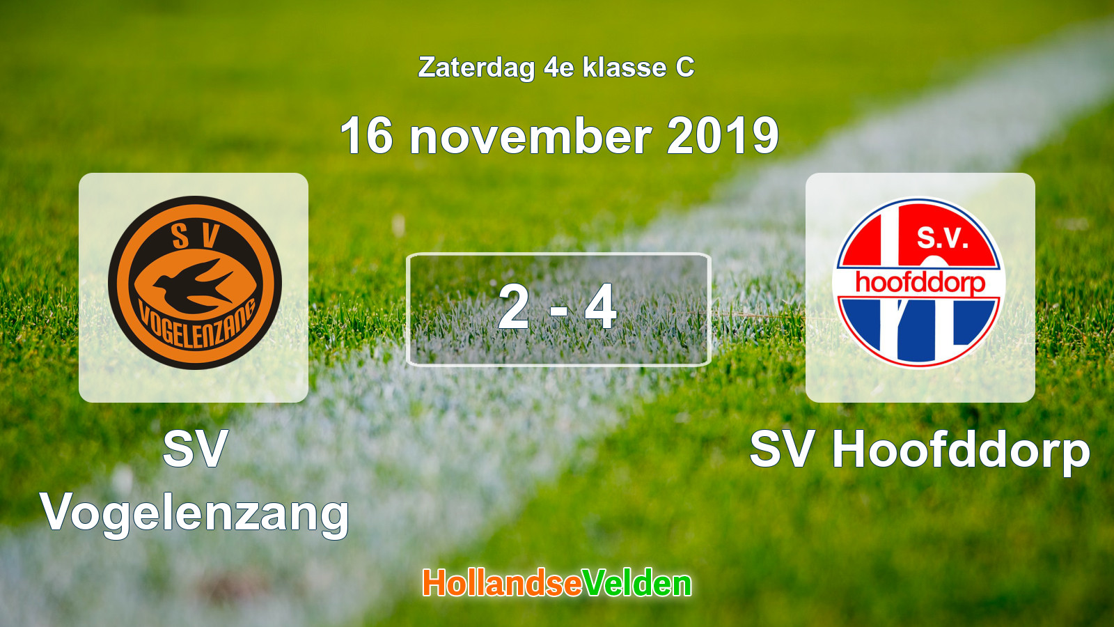 Gespeelde wedstrijd: SV Vogelenzang - SV Hoofddorp 2 - 4 (16 november 2019)