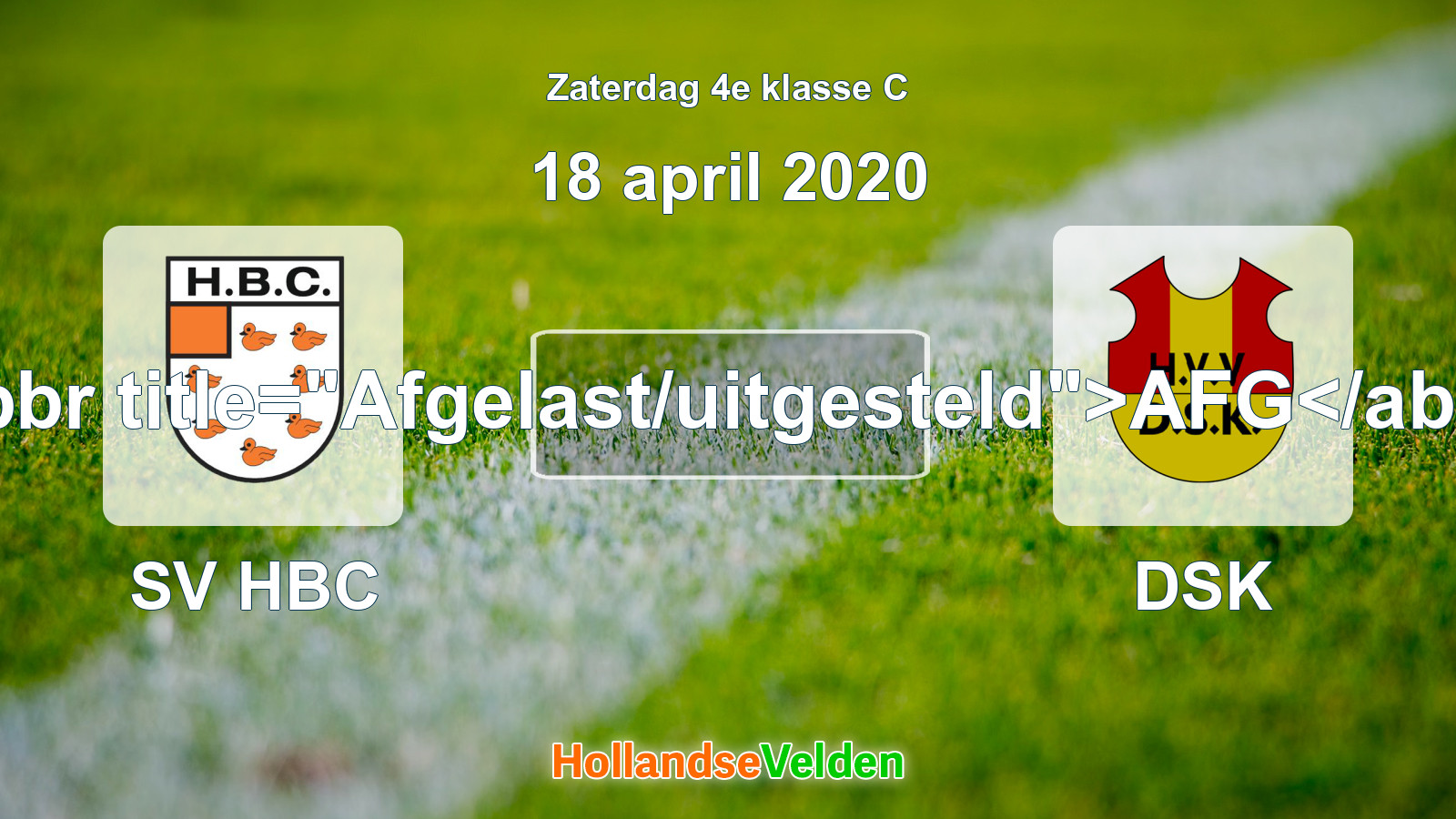 Geplande wedstrijd: SV HBC - DSK (18 april 2020)
