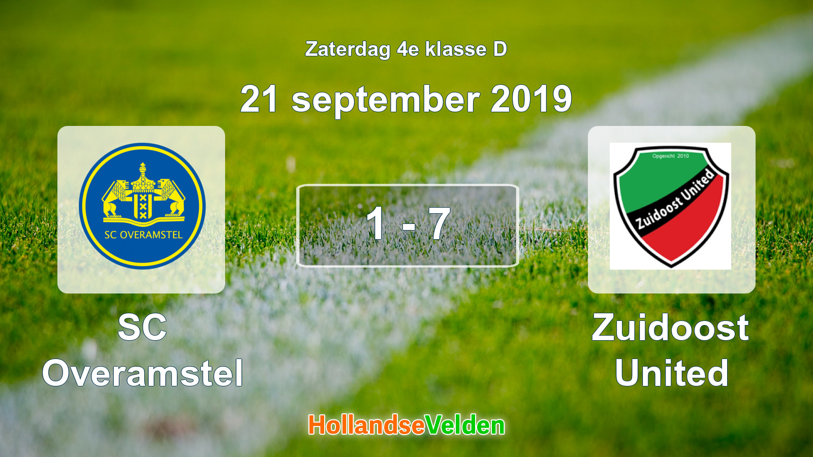 Gespeelde wedstrijd: SC Overamstel - Zuidoost United 1 - 7 (21 september 2019)