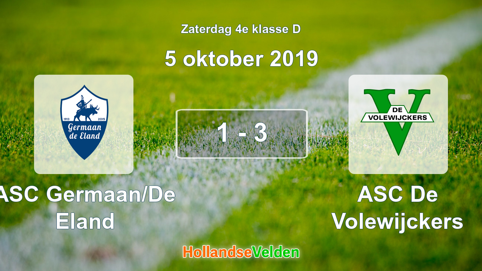 Gespeelde wedstrijd: ASC Germaan/De Eland - ASC De Volewijckers 1 - 3 (5 oktober 2019)